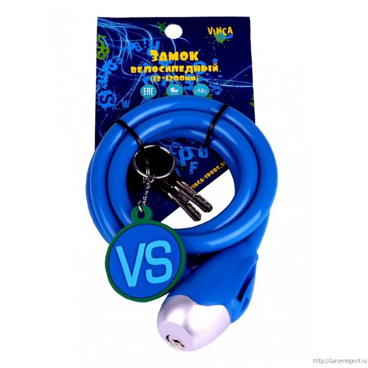 Замок велосипедный детский с брелоком (D12mm) Vinca Sport VS 561 Letters синий 1.2 м