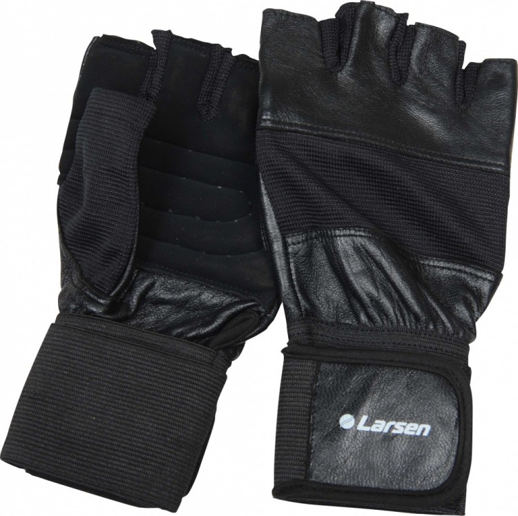 Перчатки для т/а и фитнеса суппорт (нат.кожа) Larsen NT502 черный L