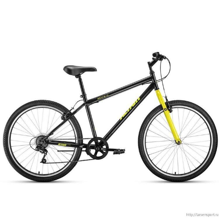 Велосипед ALTAIR MTB HT 26 1.0 (26" 7 ск. рост 19") 2020-2021, черный/желтый