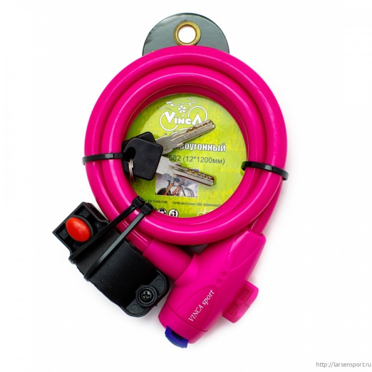 Замок велосипедный (D12mm) Vinca Sport VS 582 розовый 1,2м