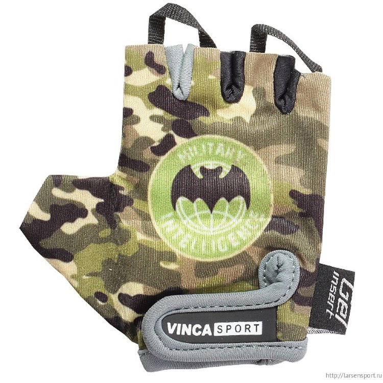 Перчатки велосипедные детские Vinca VG 951 Military гелевые вставки, зеленые