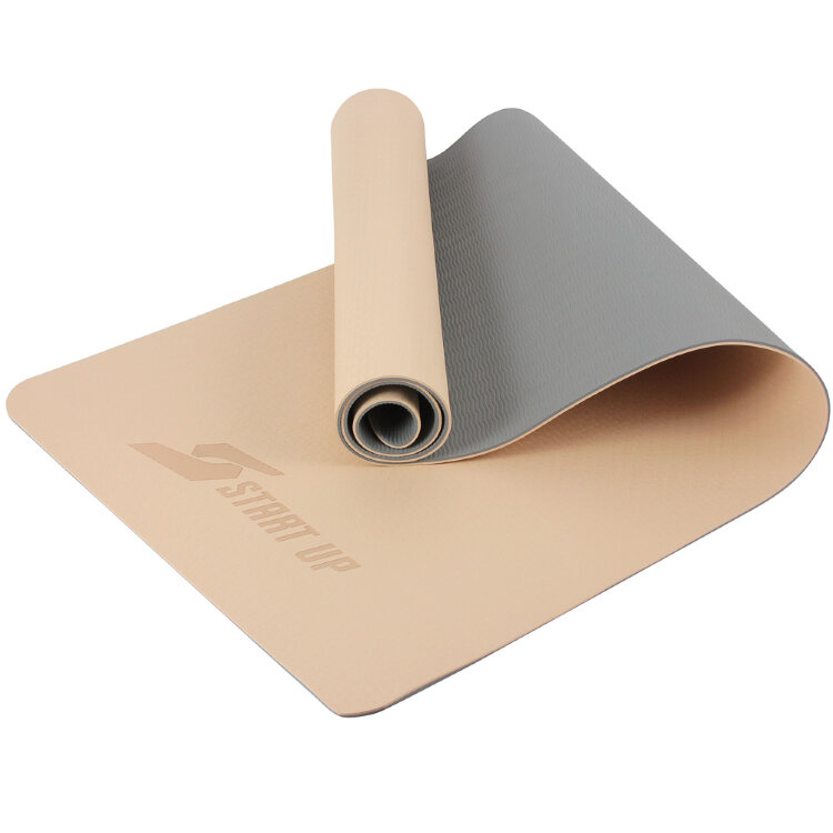 Коврик для фитнеса и йоги Start Up TPE ZH-01  Beige/Gray р183х61х0,6см
